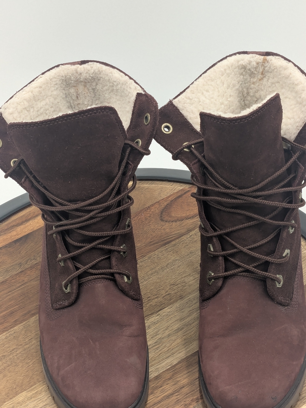 Timberland A1SGJ Women's Size 6 BurgundyNubuck Sherpa Lined Lace Up Winter Boots - Picture 3 of 11
